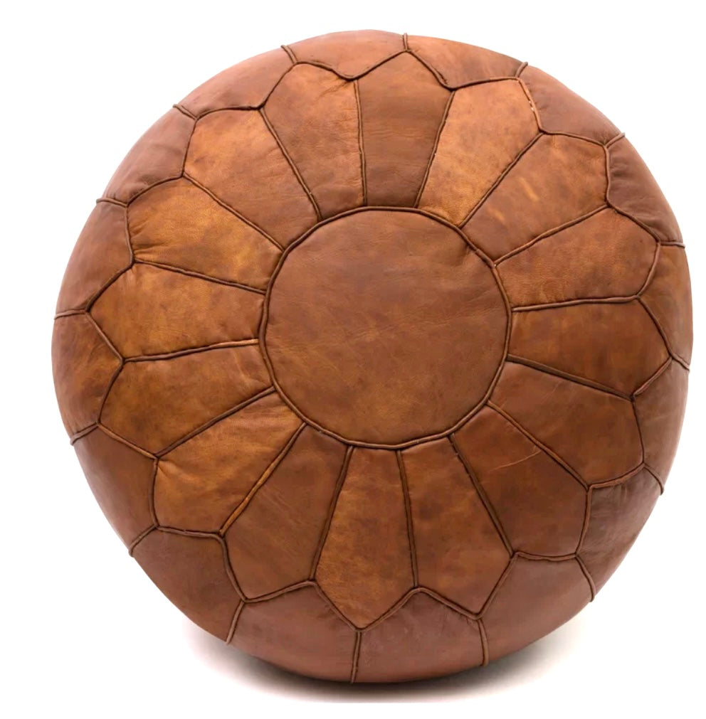 DESIGNER LEATHER POUF TAN