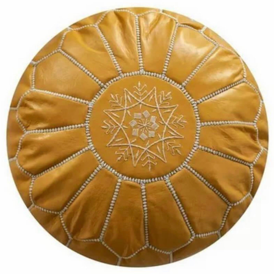 MOROCCAN LEATHER POUF  MUSTARD