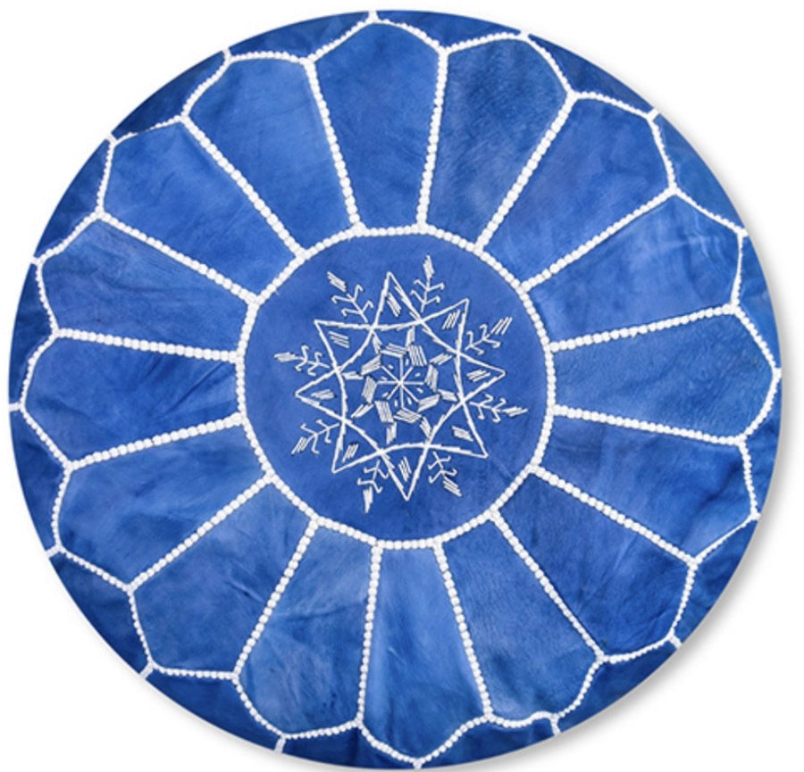 MOROCCAN LEATHER POUF  ROYAL BLUE